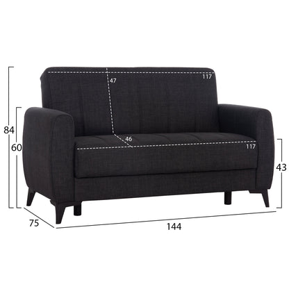 Sofa-bed 2-seater With Storage Space Nikko Hm3293.01 Grey Fabric 144x75x84hcm.