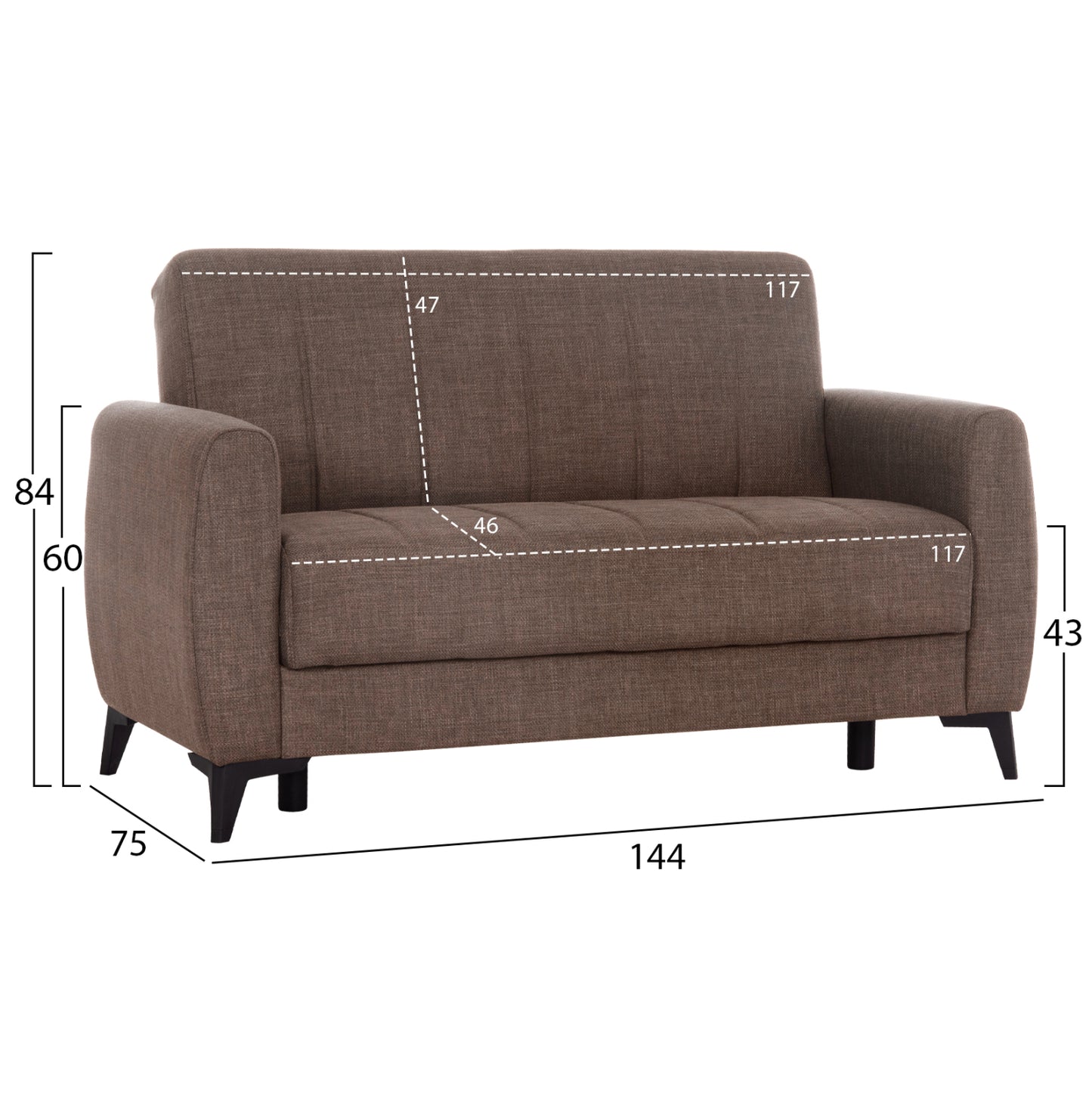 Sofa-bed 2-seater With Storage Space Nikko Hm3293.02 Brown Fabric 144x75x84hcm.