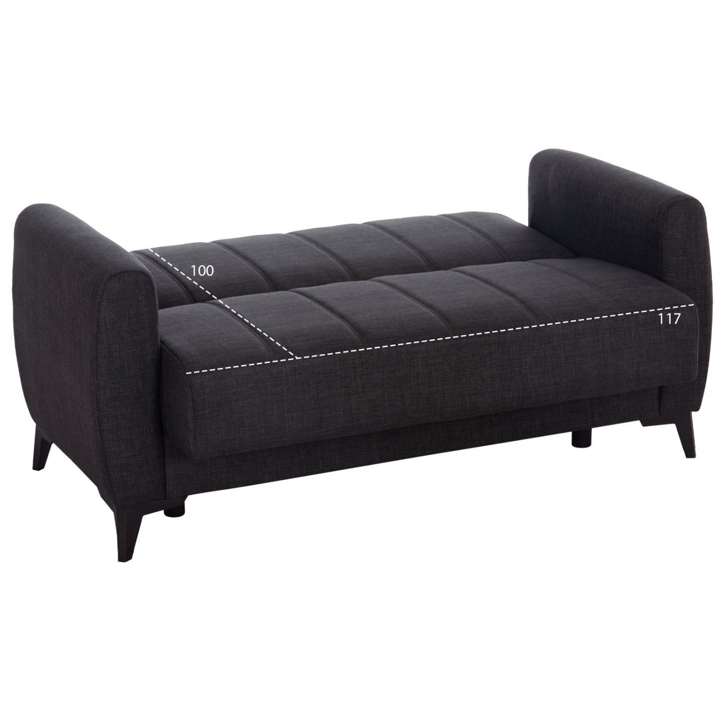 Sofa-bed 2-seater With Storage Space Nikko Hm3293.01 Grey Fabric 144x75x84hcm.