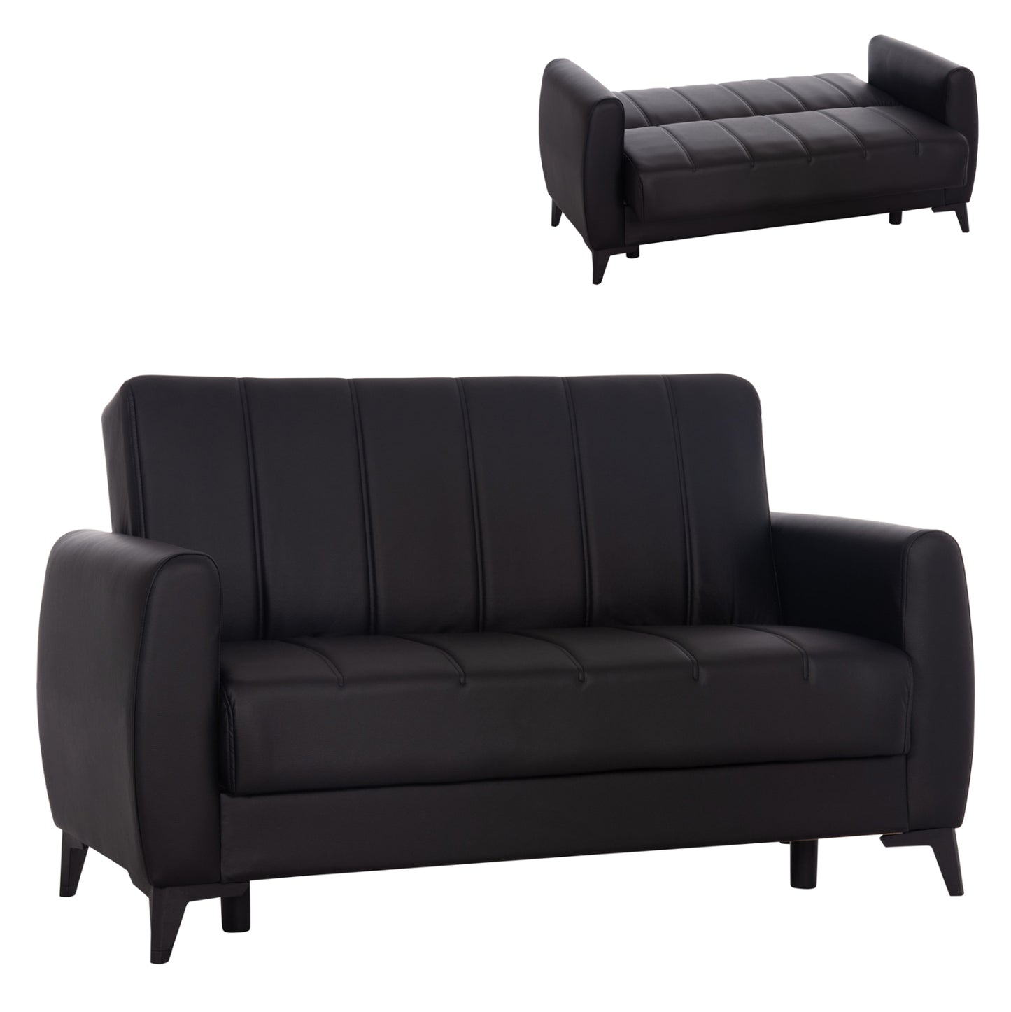 Sofa-bed 2-seater With Storage Space Nikko Hm3293.11 Black Pu 144x75x84hcm.