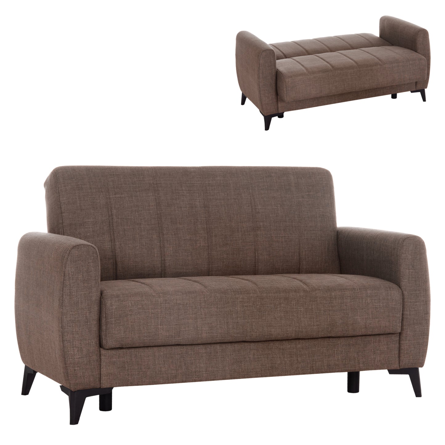 Sofa-bed 2-seater With Storage Space Nikko Hm3293.02 Brown Fabric 144x75x84hcm.
