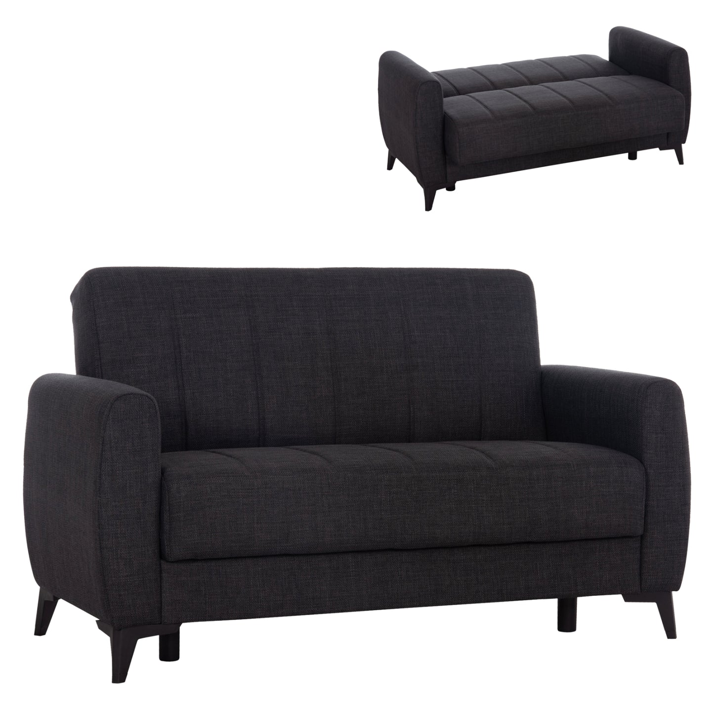Sofa-bed 2-seater With Storage Space Nikko Hm3293.01 Grey Fabric 144x75x84hcm.