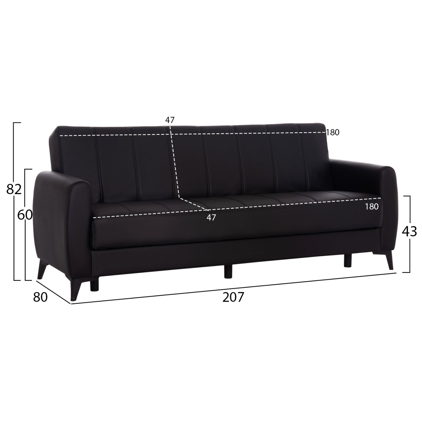 Sofa-bed 3-seater With Storage Space Nikko Hm3292.11 Black Pu 207x80x82hcm.