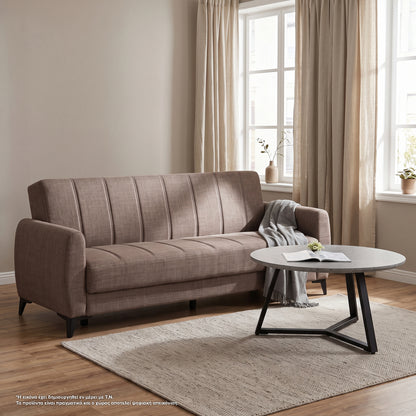Sofa-bed 3-seater With Storage Space Nikko Hm3292.02 Brown Fabric 209x76x83hcm.