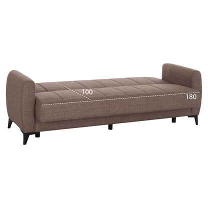 Sofa-bed 3-seater With Storage Space Nikko Hm3292.02 Brown Fabric 209x76x83hcm.
