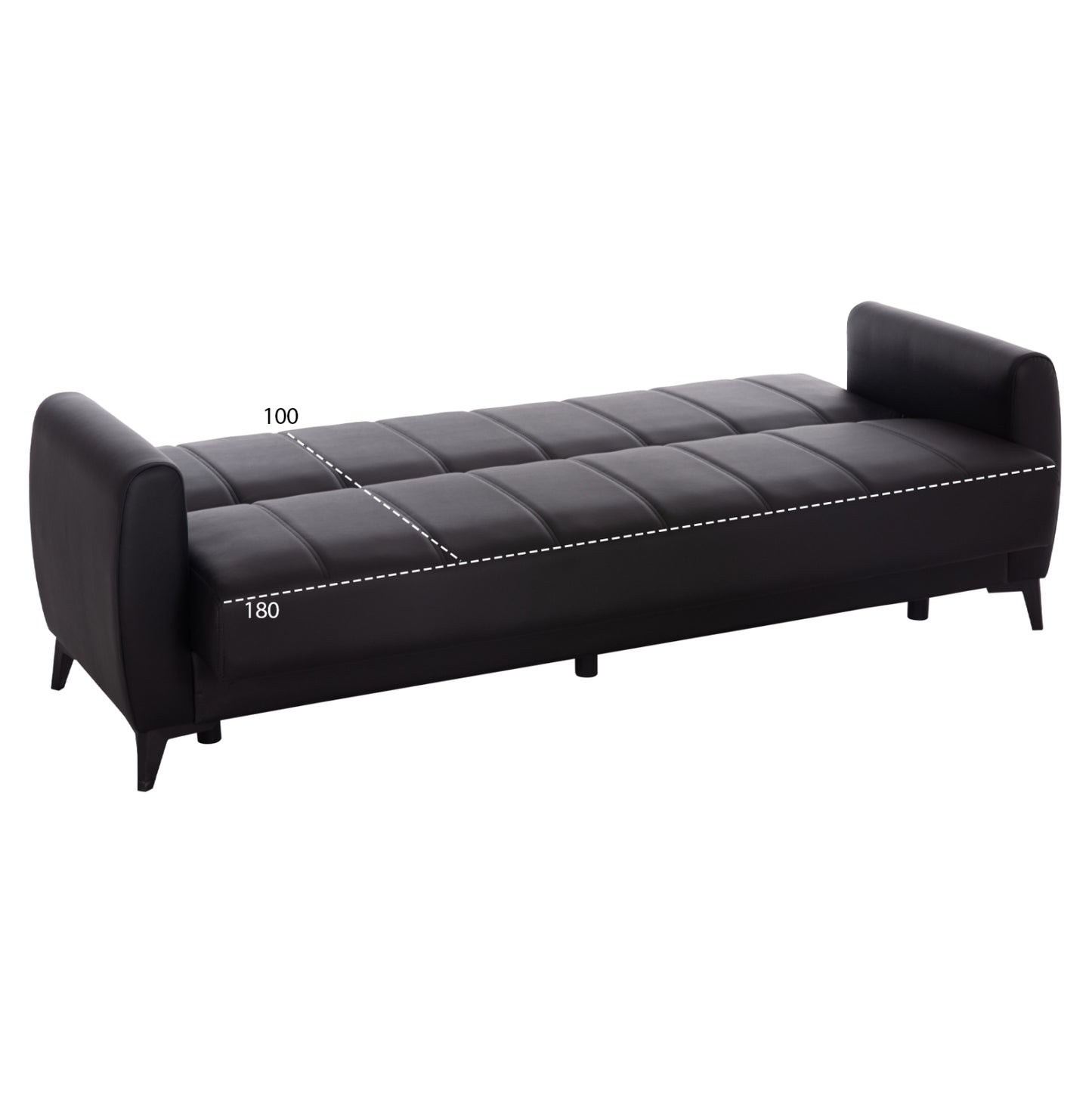 Sofa-bed 3-seater With Storage Space Nikko Hm3292.11 Black Pu 207x80x82hcm.