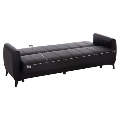 Sofa-bed 3-seater With Storage Space Nikko Hm3292.11 Black Pu 207x80x82hcm.
