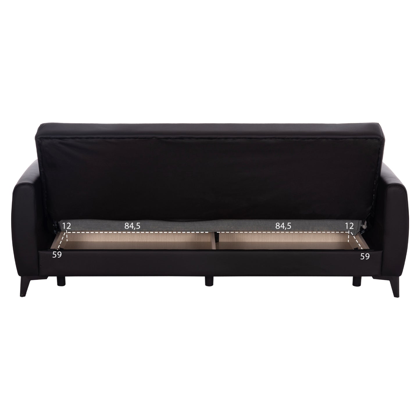 Sofa-bed 3-seater With Storage Space Nikko Hm3292.11 Black Pu 207x80x82hcm.