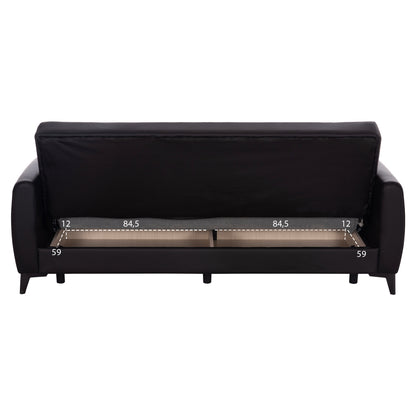 Sofa-bed 3-seater With Storage Space Nikko Hm3292.11 Black Pu 207x80x82hcm.