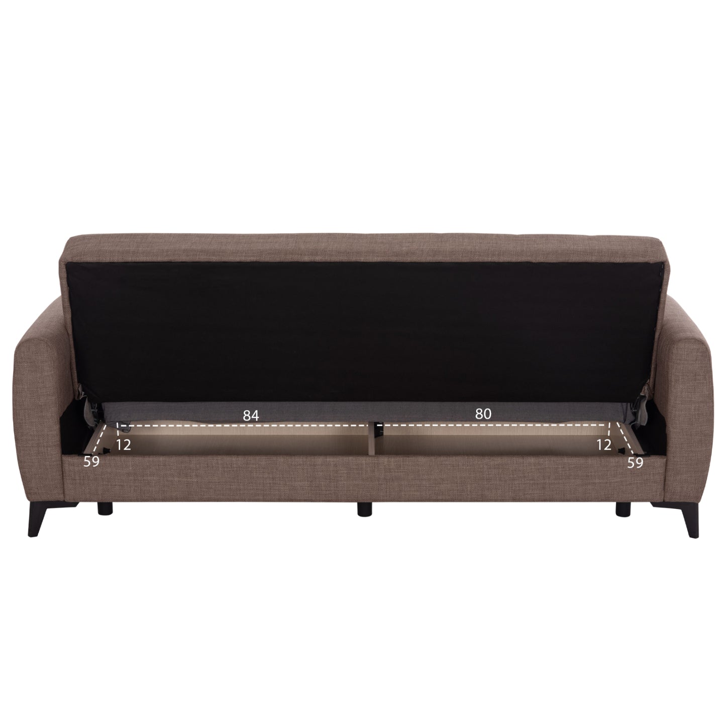 Sofa-bed 3-seater With Storage Space Nikko Hm3292.02 Brown Fabric 209x76x83hcm.
