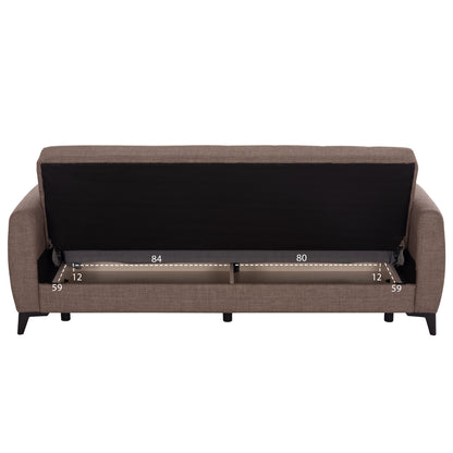 Sofa-bed 3-seater With Storage Space Nikko Hm3292.02 Brown Fabric 209x76x83hcm.
