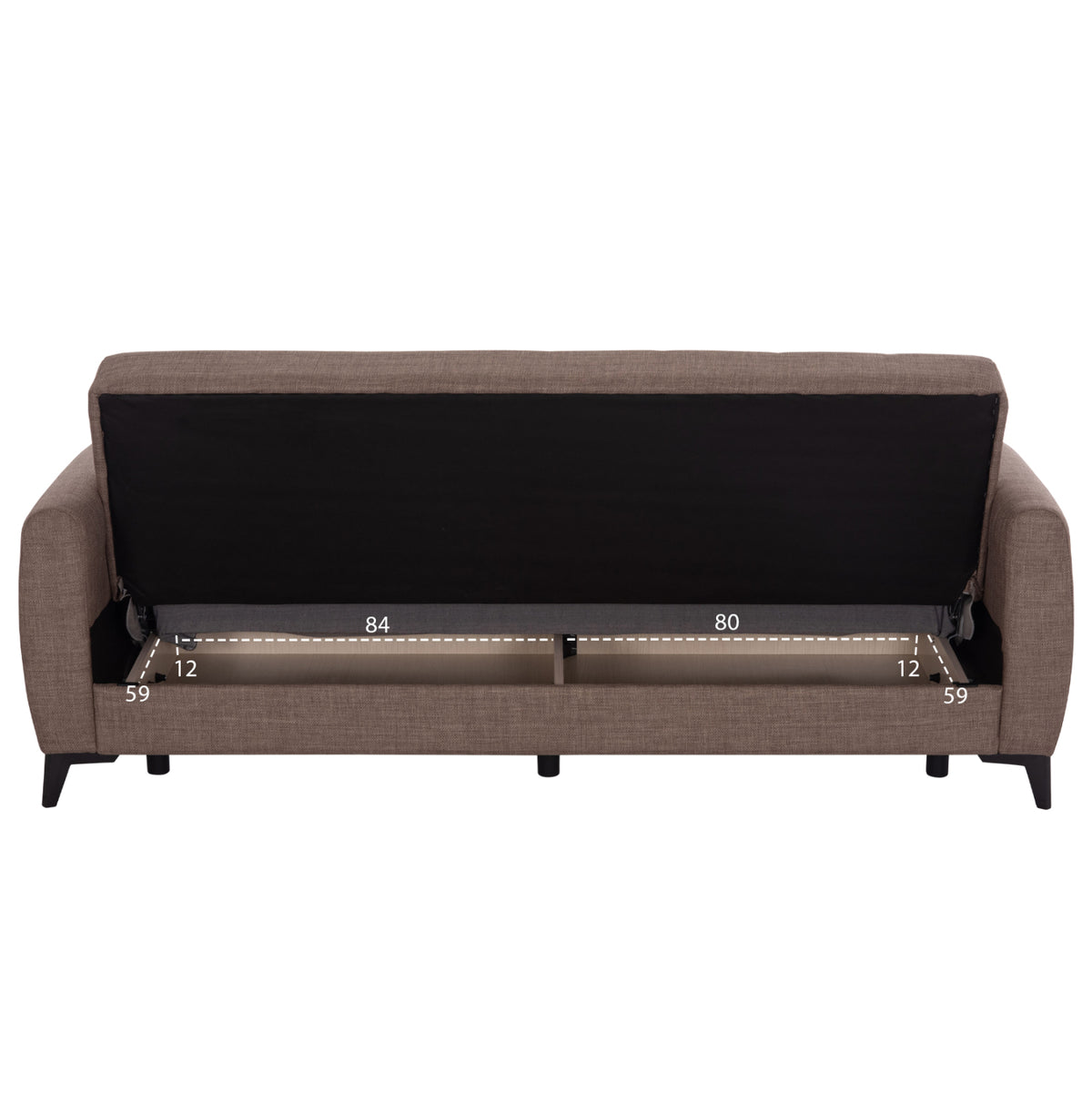 Sofa-bed 3-seater With Storage Space Nikko Hm3292.02 Brown Fabric 209x76x83hcm.