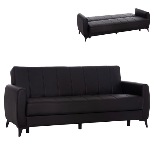 Sofa-bed 3-seater With Storage Space Nikko Hm3292.11 Black Pu 207x80x82hcm.