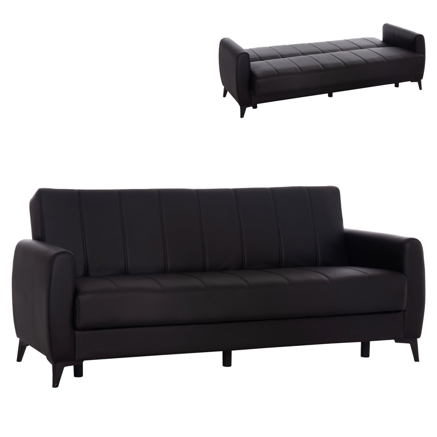 Sofa-bed 3-seater With Storage Space Nikko Hm3292.11 Black Pu 207x80x82hcm.