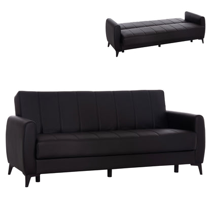 Sofa-bed 3-seater With Storage Space Nikko Hm3292.11 Black Pu 207x80x82hcm.