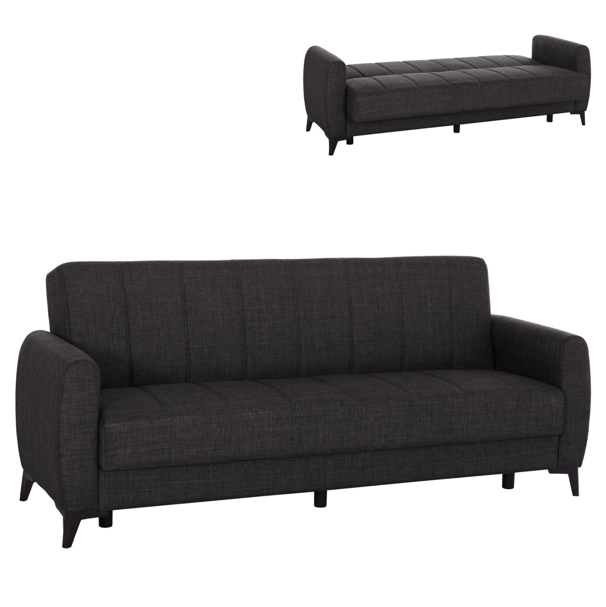 Sofa-bed 3-seater With Storage Space Nikko Hm3292.01 Grey Fabric 209x76x83hcm.