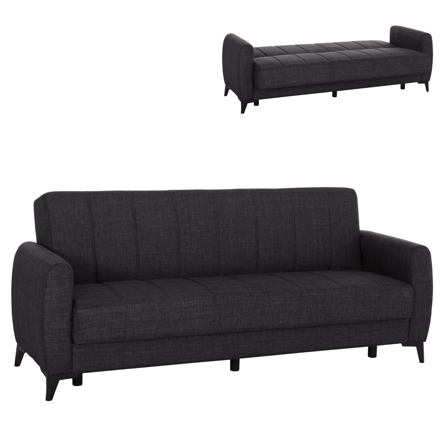 Sofa-bed 3-seater With Storage Space Nikko Hm3292.01 Grey Fabric 209x76x83hcm.