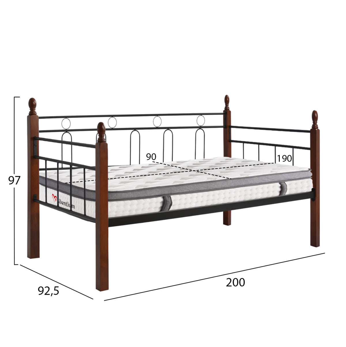 Sofabed With Mattress Reven Hm10799 Metal & Rubberwood In Dirty Oak--mattress 90x190cm.