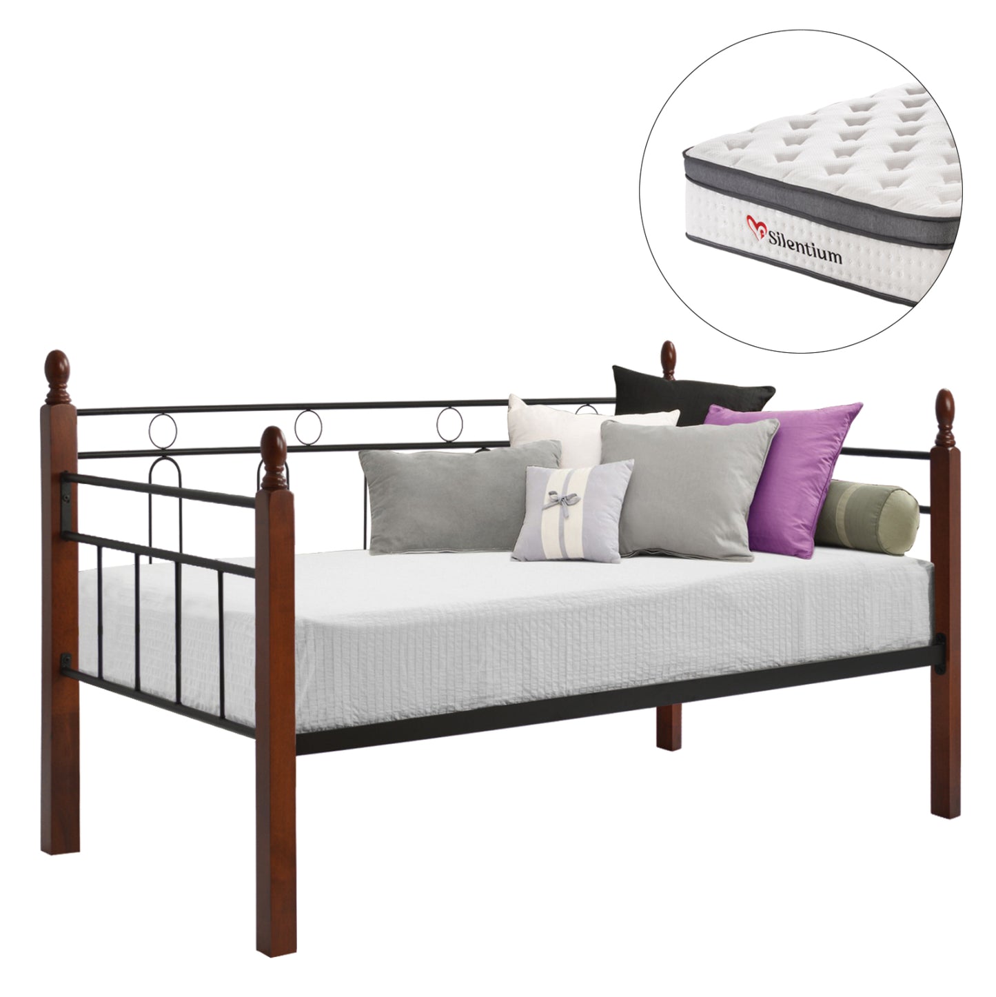 Sofabed With Mattress Reven Hm10799 Metal & Rubberwood In Dirty Oak--mattress 90x190cm.