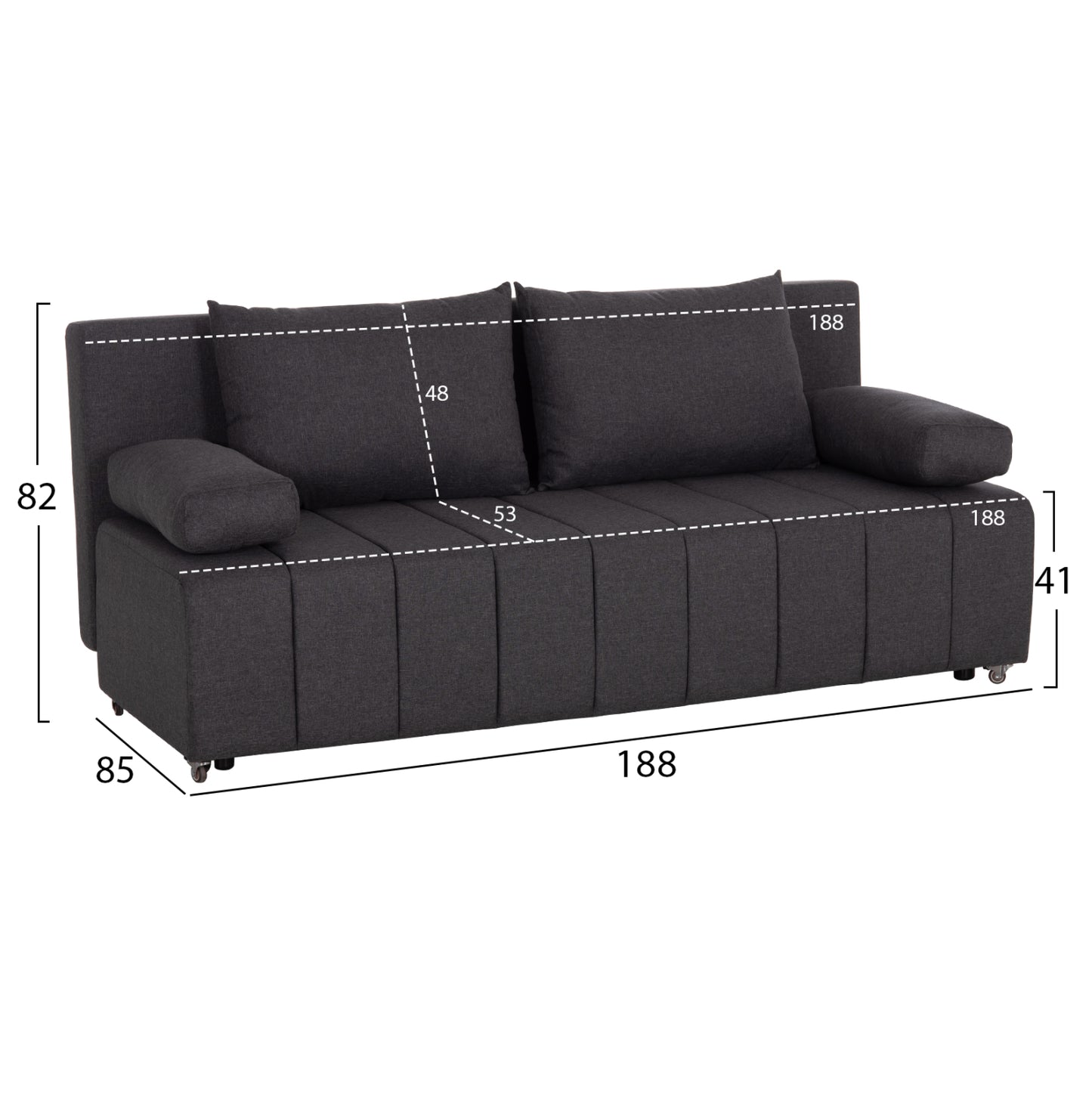 Sofa-bed 3-seater Kend Hm3313.01 Fabric In Grey 188x85x82hcm.