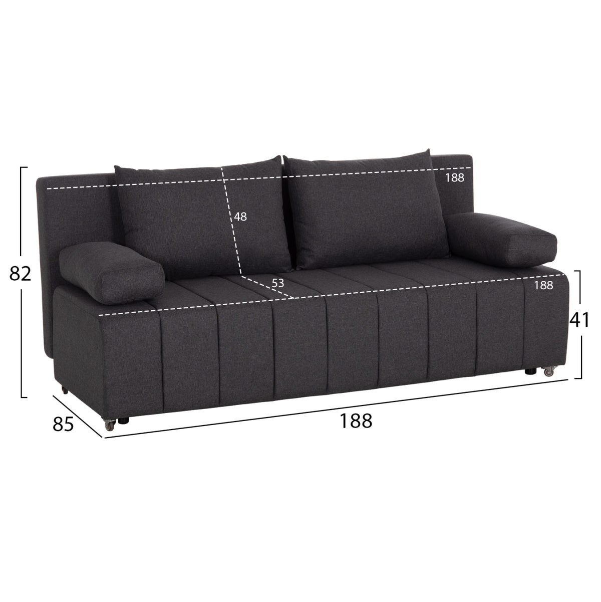 Sofa-bed 3-seater Kend Hm3313.01 Fabric In Grey 188x85x82hcm.