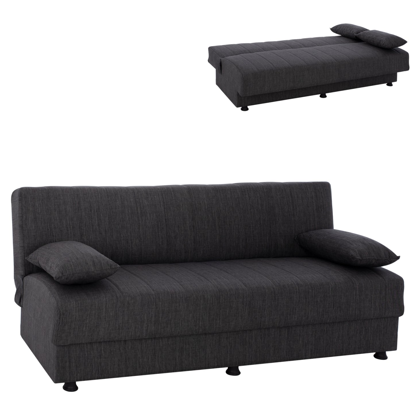 Hm3239.03 Andri Three-seater Sofa-bed, Gray Fabric, Short Legs, Without Arms