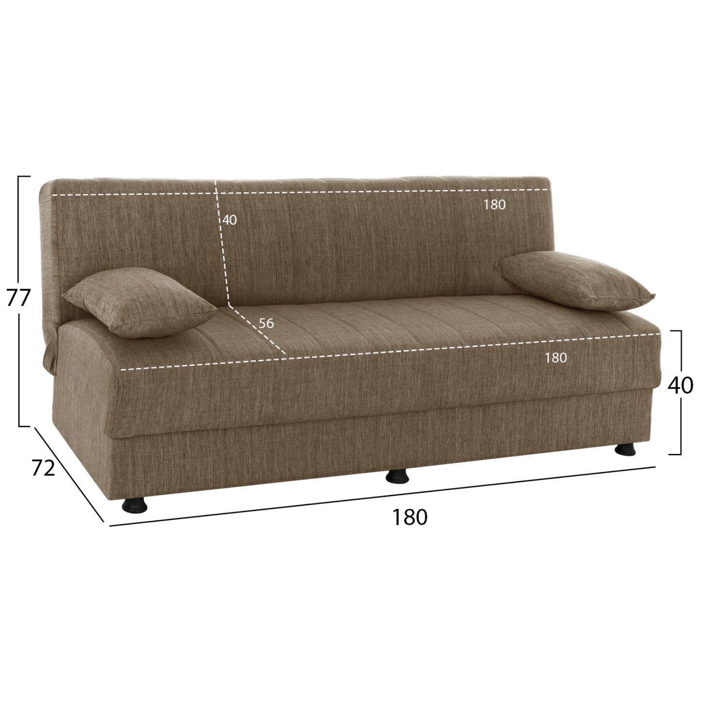 Hm3239.02 Andri Three-seater Sofa-bed, Brown Fabric