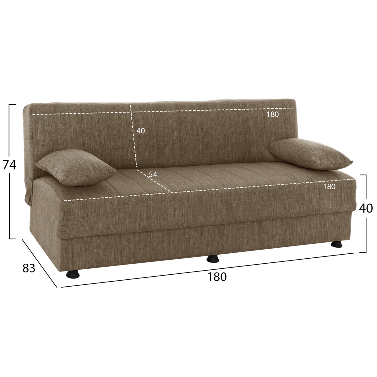 Hm3239.02 Andri Three-seater Sofa-bed, Brown Fabric-180x83x74Η