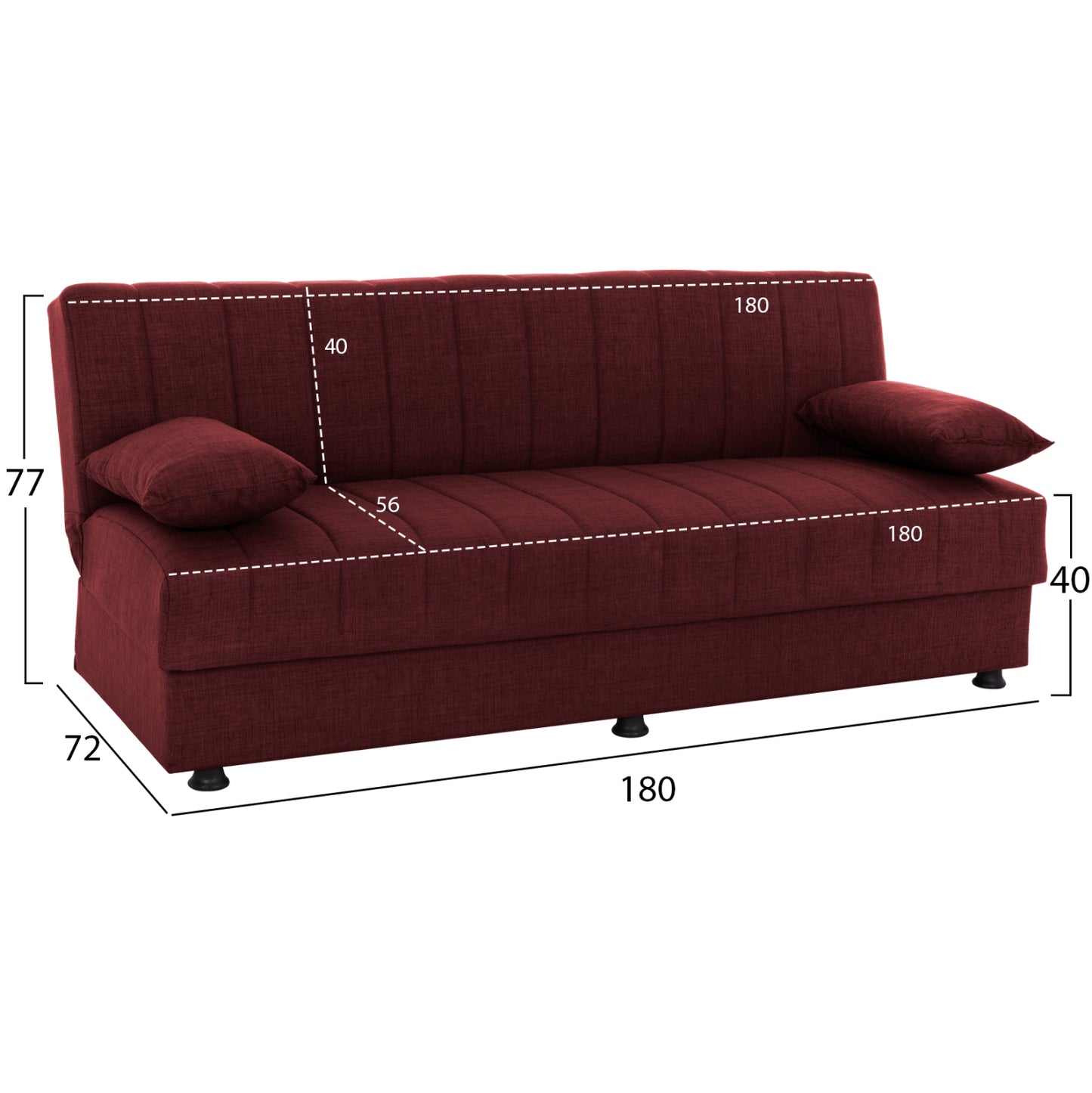 Andri Hm3239.06, Sofa-bed, 3 Seater, Red Fabric