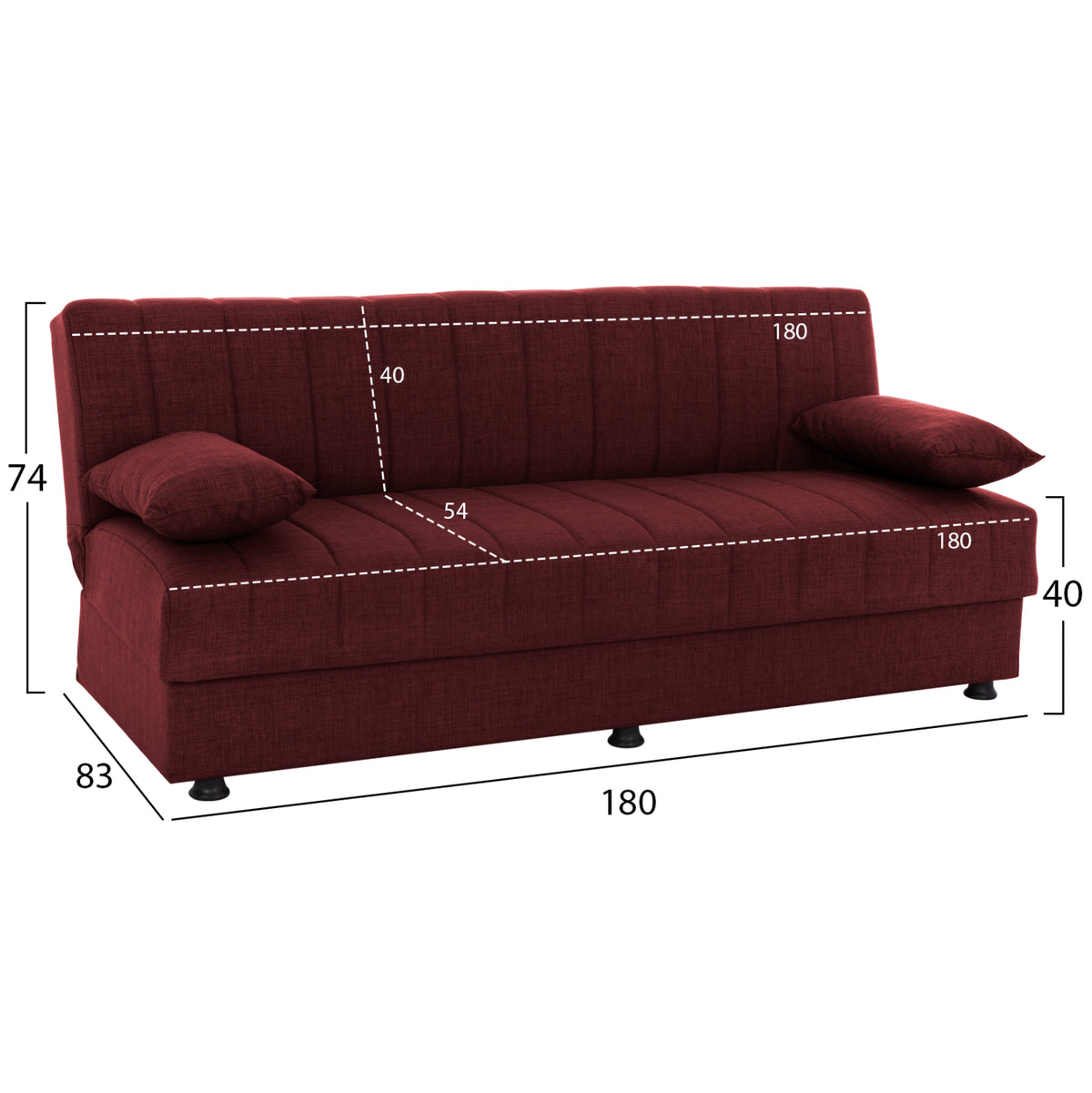 Andri Hm3239.06, Sofa-bed, 3 Seater, Red Fabric--180x83x74Η