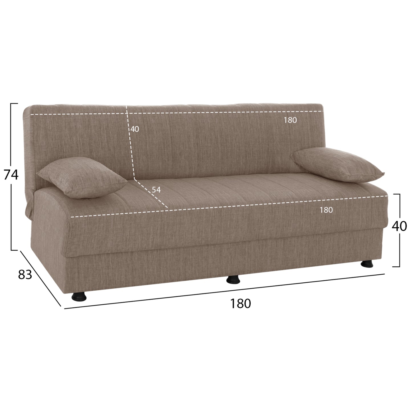 Hm3239.04 Andri Three-seater Sofa-bed, Beige Fabric, Short Legs, Without Arms