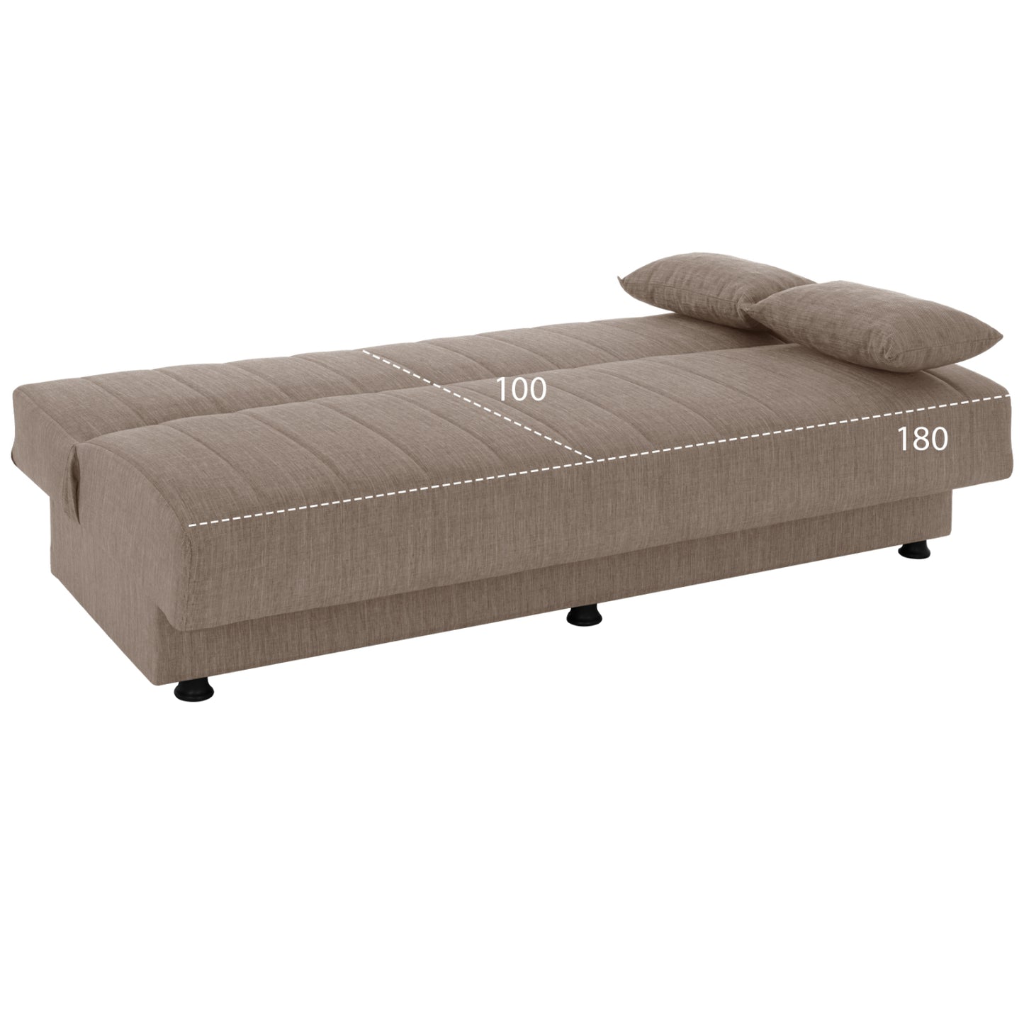 Hm3239.04 Andri Three-seater Sofa-bed, Beige Fabric, Short Legs, Without Arms