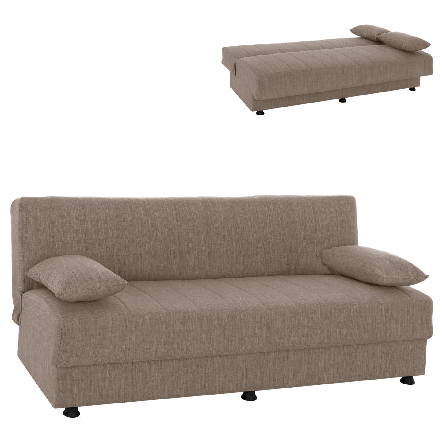 Hm3239.04 Andri Three-seater Sofa-bed, Beige Fabric, Short Legs, Without Arms