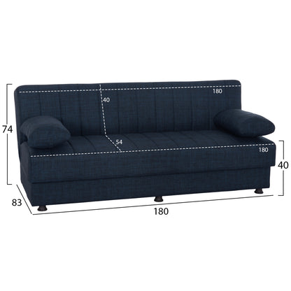 Andri Hm3239.07, Sofa-bed, 3 Seater, Blue Fabric- 180x83x74Η