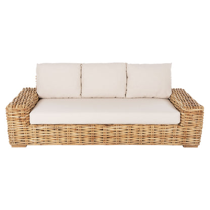 Outdoor Sofa 3-seater Tropel Hm9808 Mango Wood-rattan Natural Color-white Cushions 216x88x70-85hcm.