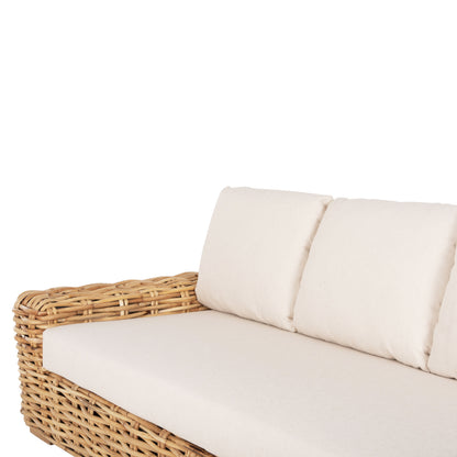 Outdoor Sofa 3-seater Tropel Hm9808 Mango Wood-rattan Natural Color-white Cushions 216x88x70-85hcm.