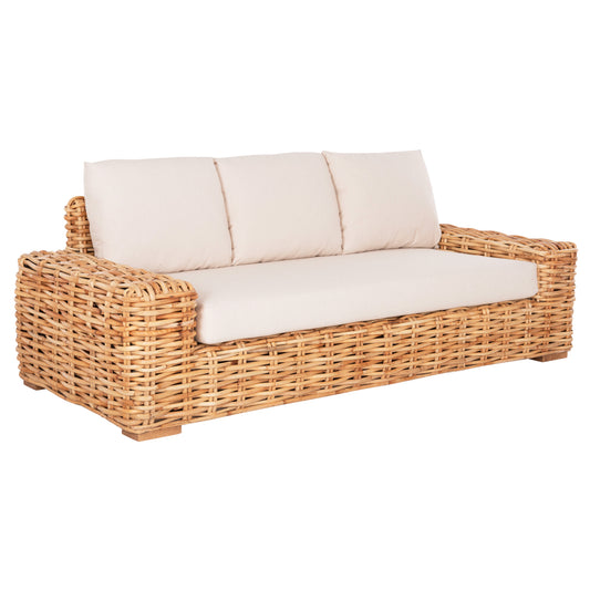 Outdoor Sofa 3-seater Tropel Hm9808 Mango Wood-rattan Natural Color-white Cushions 216x88x70-85hcm.