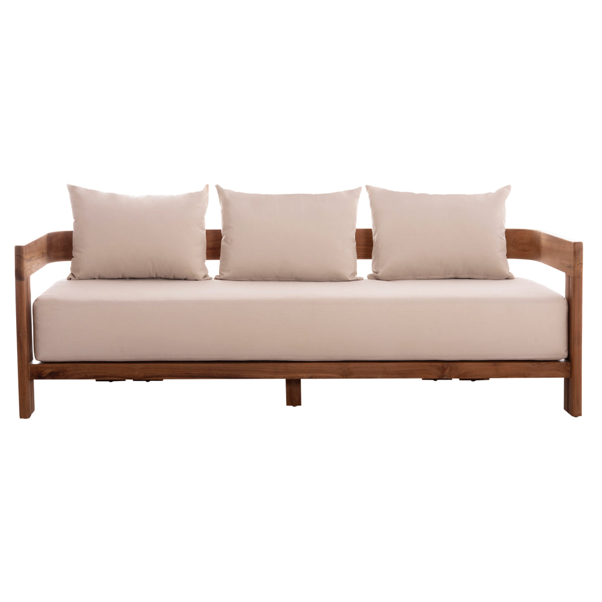 Sofa 3-seater Series Kioto ΗΜ6382 Teak Wood In Natural--beige Cushions 210x74x72hcm.