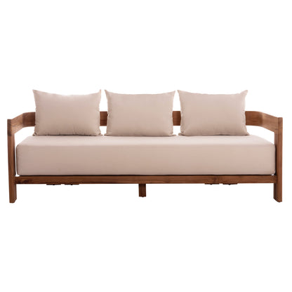 Sofa 3-seater Series Kioto ΗΜ6382 Teak Wood In Natural--beige Cushions 210x74x72hcm.