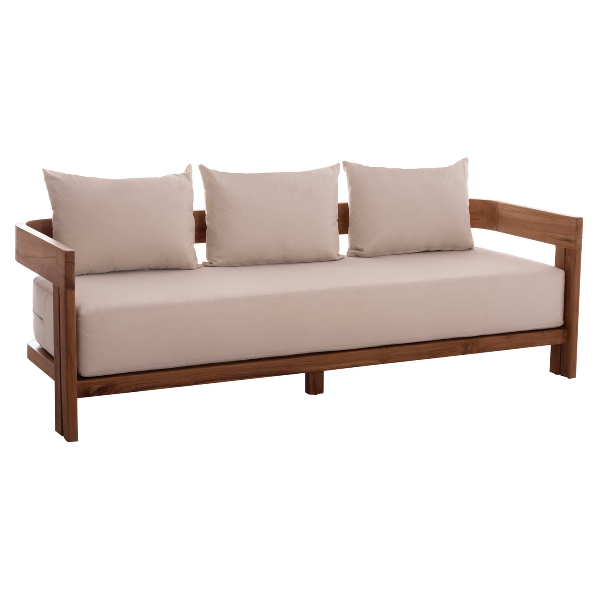 Sofa 3-seater Series Kioto ΗΜ6382 Teak Wood In Natural--beige Cushions 210x74x72hcm.