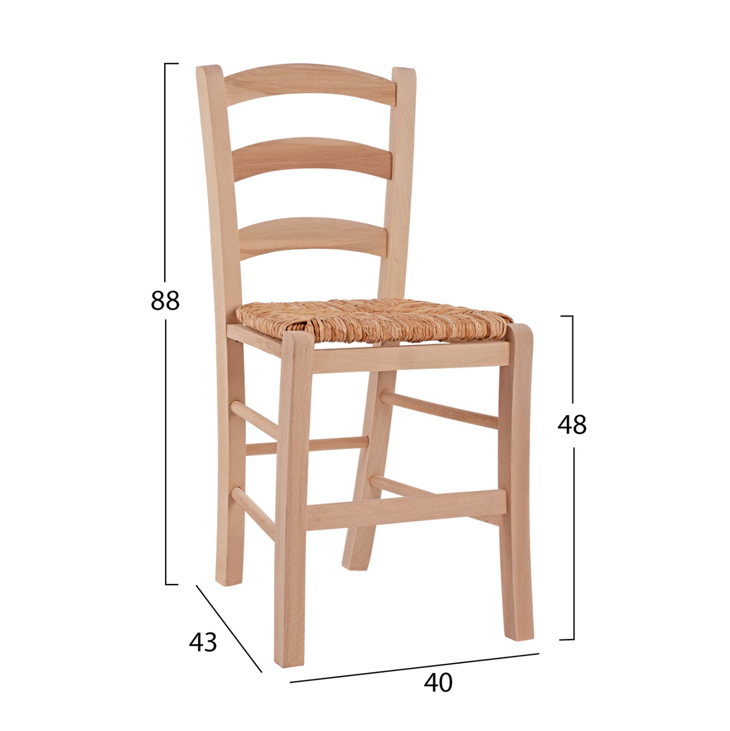 Traditional Unpainted Chair Paros From Solid Beech Wood With Straw Hm10379.02