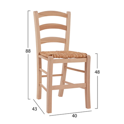 Traditional Unpainted Chair Paros From Solid Beech Wood With Straw Hm10379.02