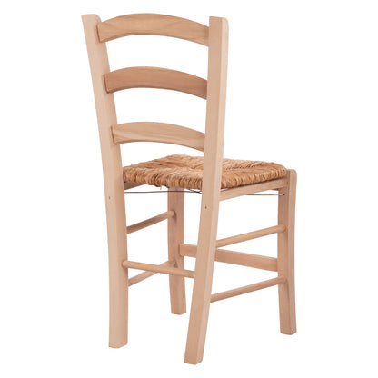Traditional Unpainted Chair Paros From Solid Beech Wood With Straw Hm10379.02