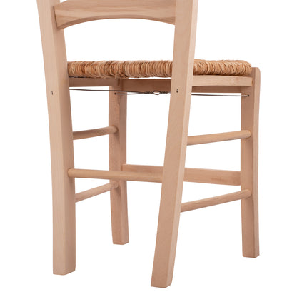 Traditional Unpainted Chair Paros From Solid Beech Wood With Straw Hm10379.02