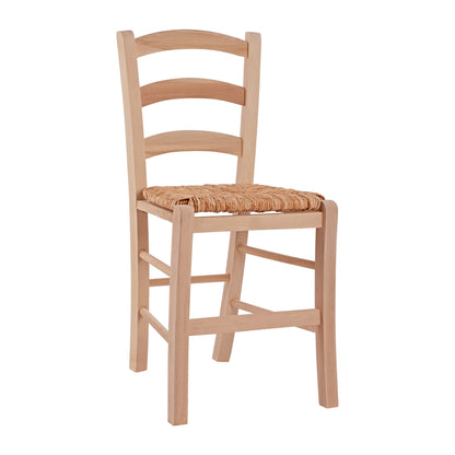 Traditional Unpainted Chair Paros From Solid Beech Wood With Straw Hm10379.02