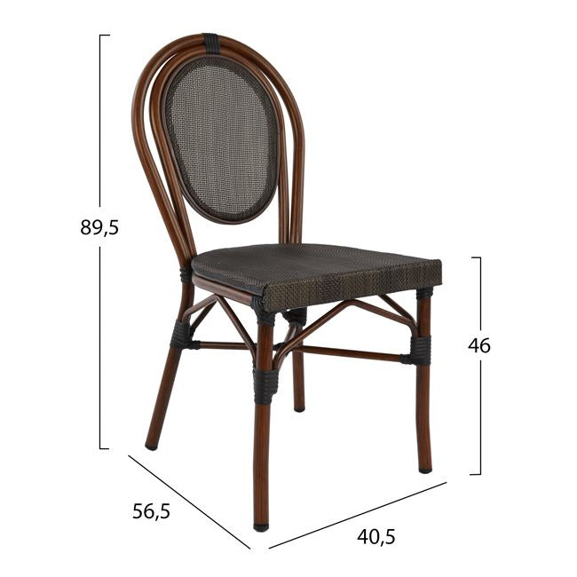 Aluminum Chair Bamboo Look Brown With Textline 40,5x56,5x89,5 Cm Hm5026