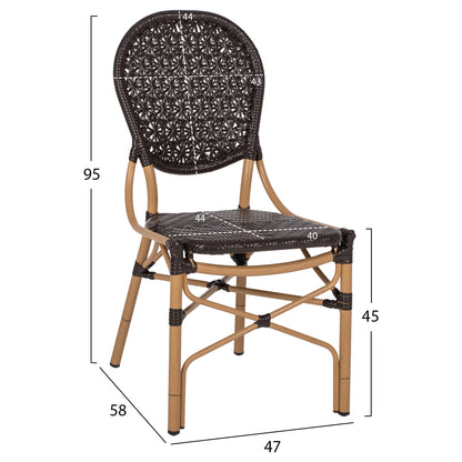 Chair Aluminum Bamboo Look And Pe Rattan In Brown Hm5925.01 47x58x95hcm.