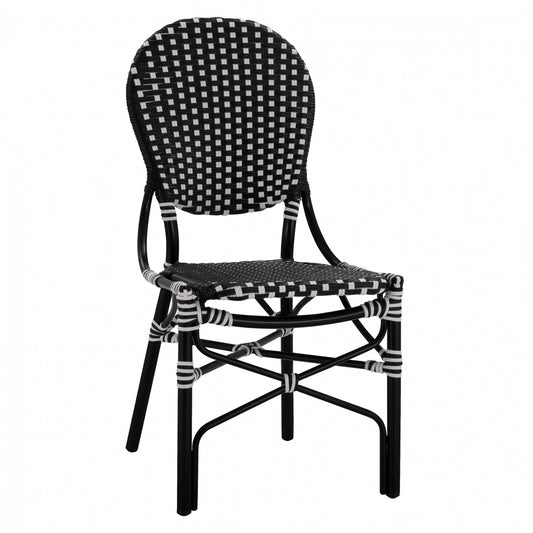 Aluminum Chair Bamboo Look With Wicker Black White Hm5792.02 46x60x96 Cm.