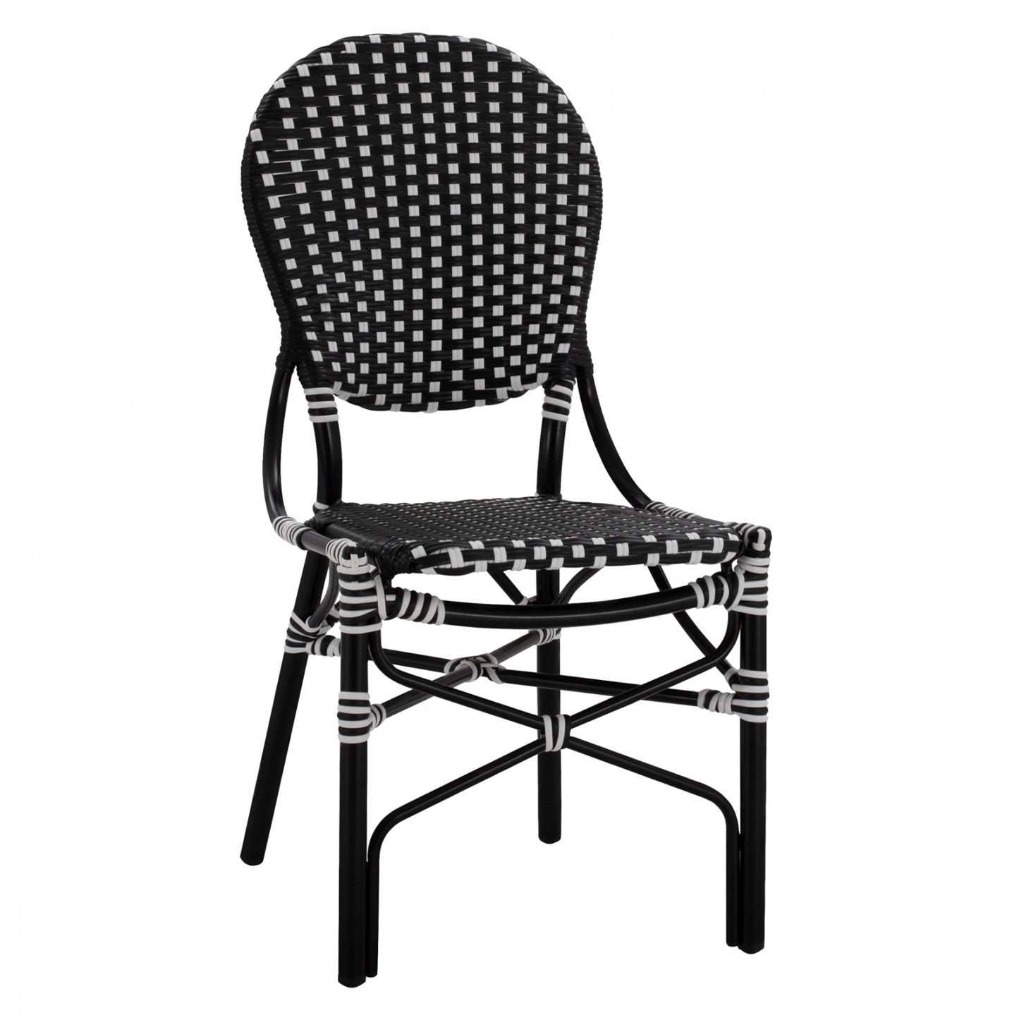 Aluminum Chair Bamboo Look With Wicker Black White Hm5792.02 46x60x96 Cm.