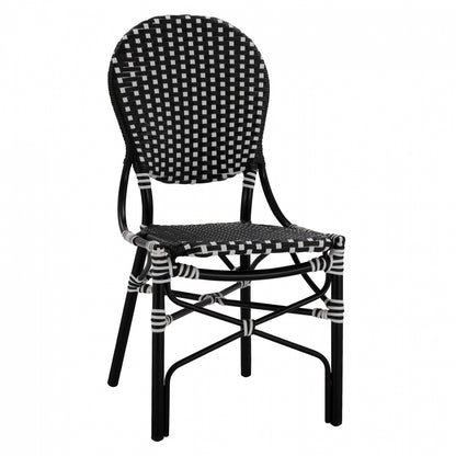 Aluminum Chair Bamboo Look With Wicker Black White Hm5792.02 46x60x96 Cm.